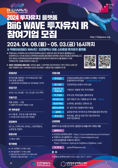‘빅웨이브(BiiG WAVE) 투자유치 설명회(IR)’ 참여기업 모집 포스터