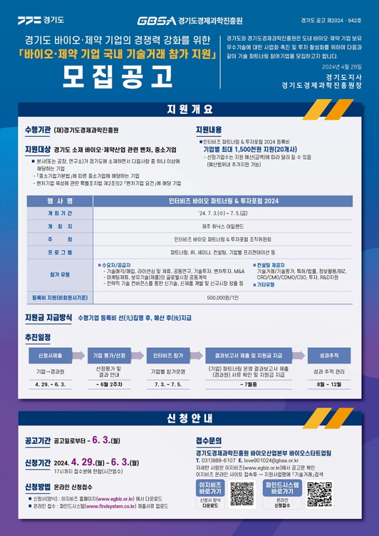 ‘인터비즈 바이오 파트너링&투자포럼 2024’ 참가기업 모집공고 포스터