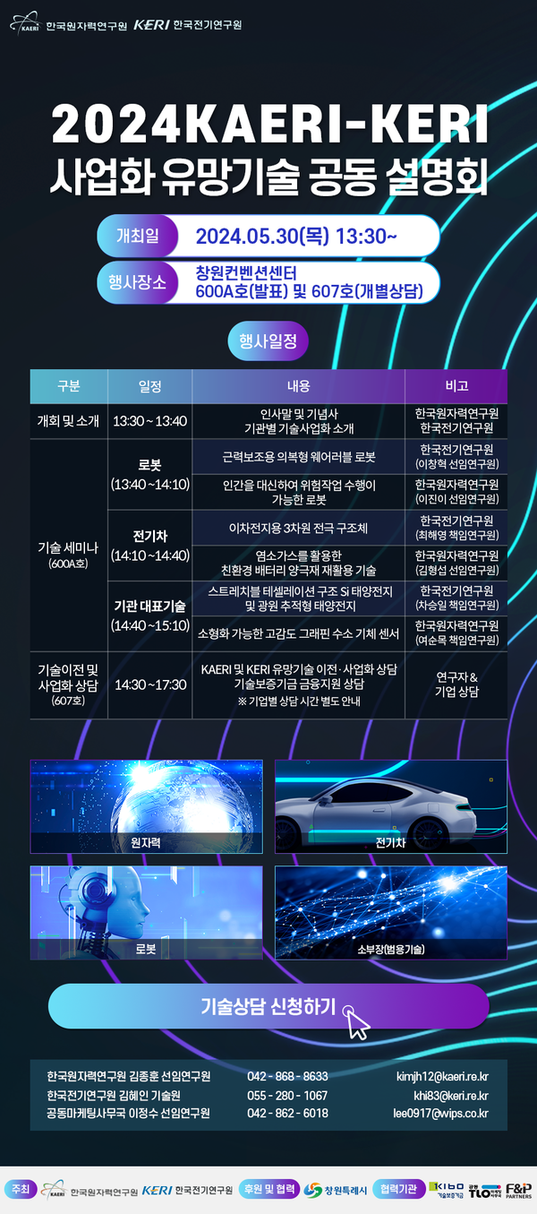 한국원자력연구원(KAERI)-한국전기연구원(KERI) 사업화 유망기술 설명회 포스터