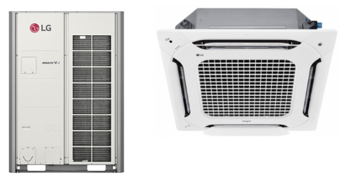 (왼쪽부터) 상업용 멀티 시스템에어컨 멀티V i 실외기, 천정형 카세트 실내기