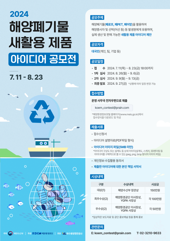 2024년 해양폐기물 새활용 제품 아이디어 공모전 포스터