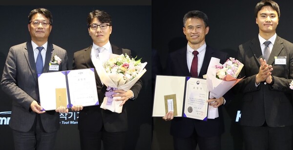 (오른쪽 두 번째부터) DN솔루션즈 이동범 전무와 서영일 팀장