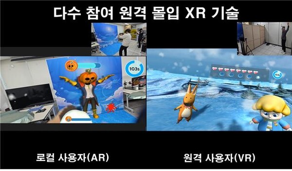 로컬 AR 사용자 시점(좌)과 원격 VR 사용자 시점(우)
