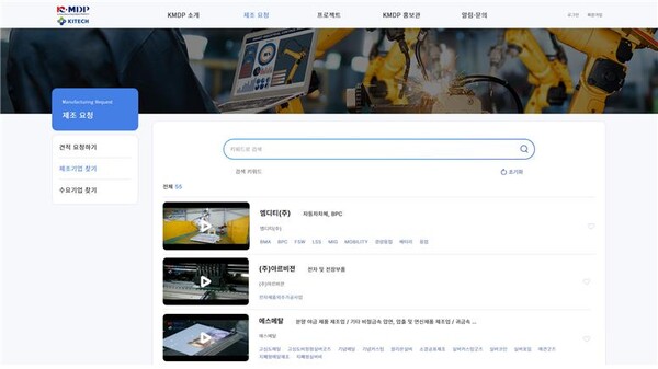 KMDP(K-Manufacturing Digital Platform, 단납기 맞춤형 디지털 플랫폼) 홈페이지 이미지