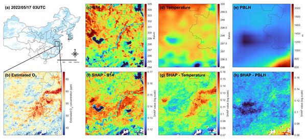 동아시아 오존 추정 및 주요 입력 변수의 공간적 영향 분석 결과