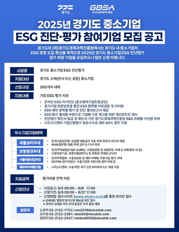 ‘경기도 중소기업 ESG 진단·평가 지원사업’ 참여기업 모집 포스터