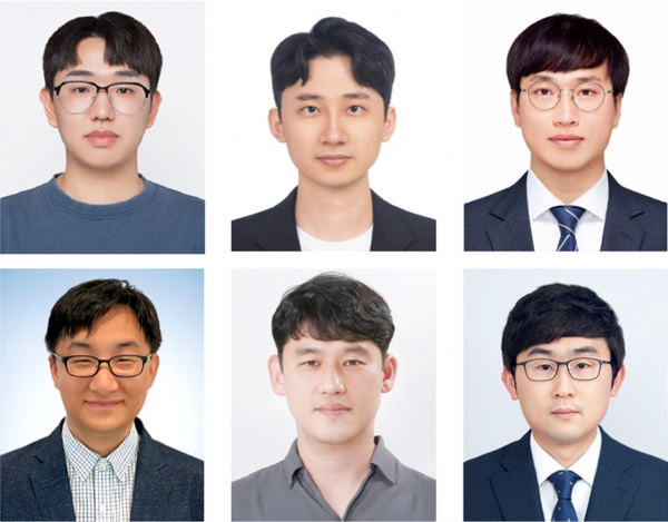 해수 수전해용 고성능 촉매를 개발한 연구진. (윗줄 왼쪽부터) 한국재료연구원 이경복 석·박사 통합과정 학생연구원, 울산과학기술원 이영대 박사, 한국재료연구원 윤기용 박사, (아래 왼쪽부터) 울산과학기술원 이호식, 송현곤 교수, 한국재료연구원 양주찬 책임연구원